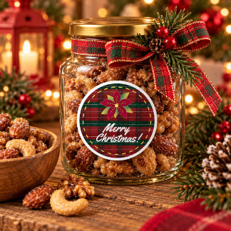 Rond Classic Christmas Plaid Round Sticker