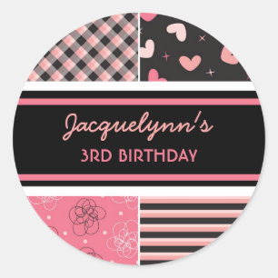 Rond Coeur doux Pink Black Girl Anniversaire Sticker