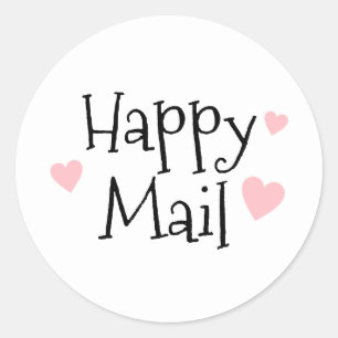 Rond Coeurs roses Happy Mail Classic Round Sticker