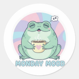 Rond Coffee Frog Sticker Cute Frog Drinking Coffee Funn