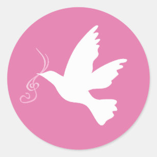 Rond colombe blanche avec sticker ruban rose