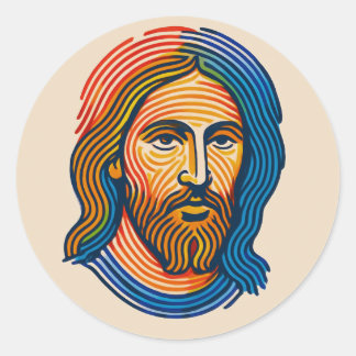 Rond Colorful Fingerprint Portrait of Jesus Sticker
