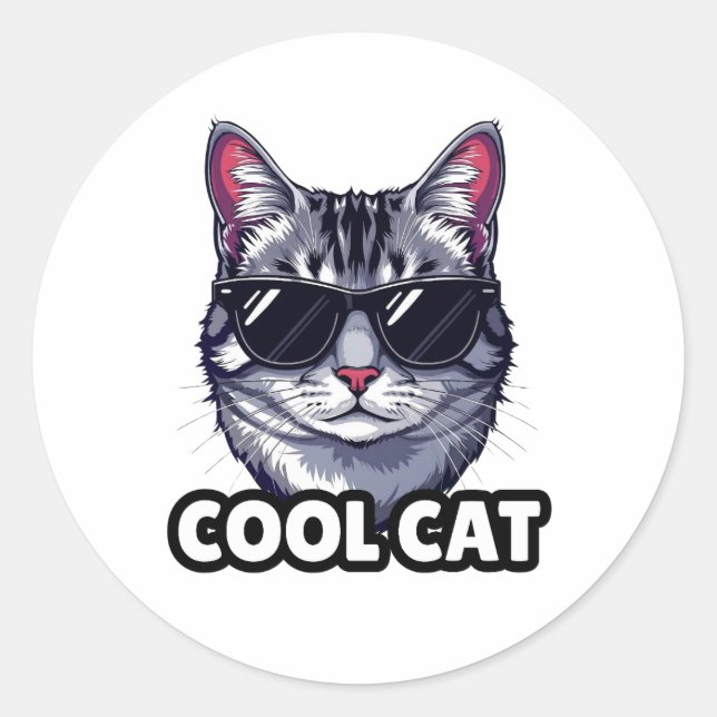 Rond Cool Cat Humorous Sticker (Devant)