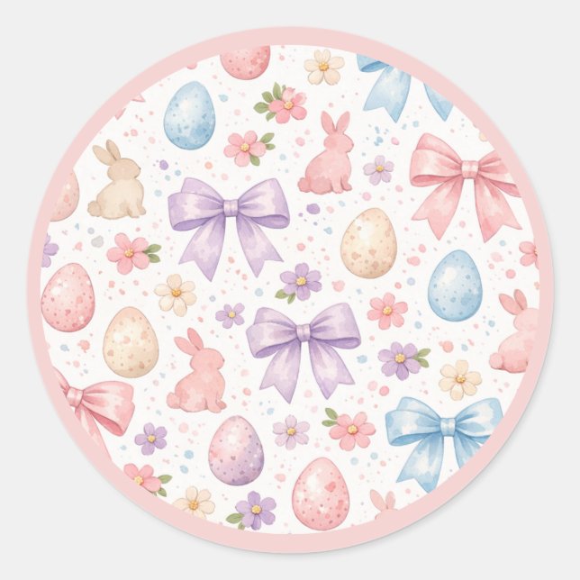 Rond Coquette Bunny & Pink Bows Easter Sticker Sheet (Devant)