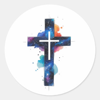 Rond Cosmic Grace Galaxy Christian Cross Sticker