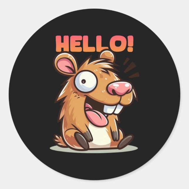 Rond Crazy Funny Capybara Hello Sticker (Devant)