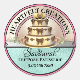 Rond Créé Avec Amour Élégant Sticker De Gâteau