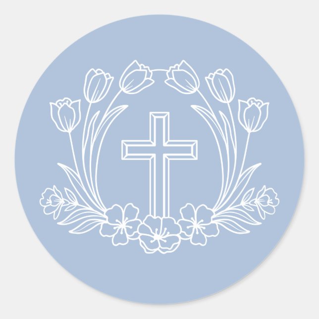 Rond Croix florale simple sur Sticker bleu clair (Devant)