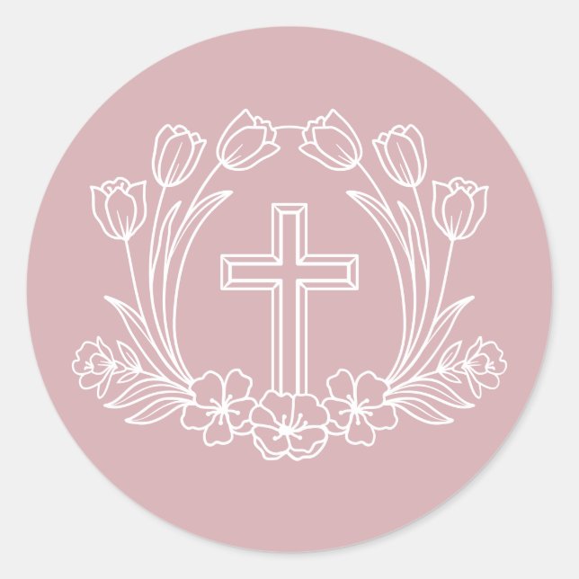 Rond Croix florale simple sur Sticker rose (Devant)