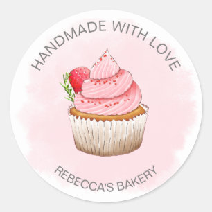 Rond Cupcake rose fait à la main avec Sticker d'amour
