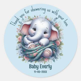 Rond Custom Elephant Baby Shower Thank You Sticker