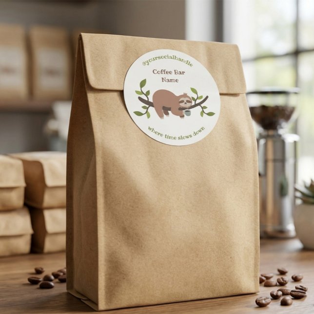 Rond Custom Sloth Coffee Bar Sticker (Créateur téléchargé)
