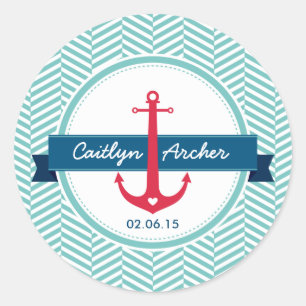 Rond CUSTOM STICKER monogramme moderne ancre nautique