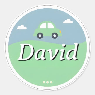 Rond Customizable Kids Name Sticker – Green Car