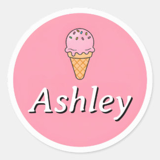 Rond Customizable Kids Name Sticker – Pink Ice Cream