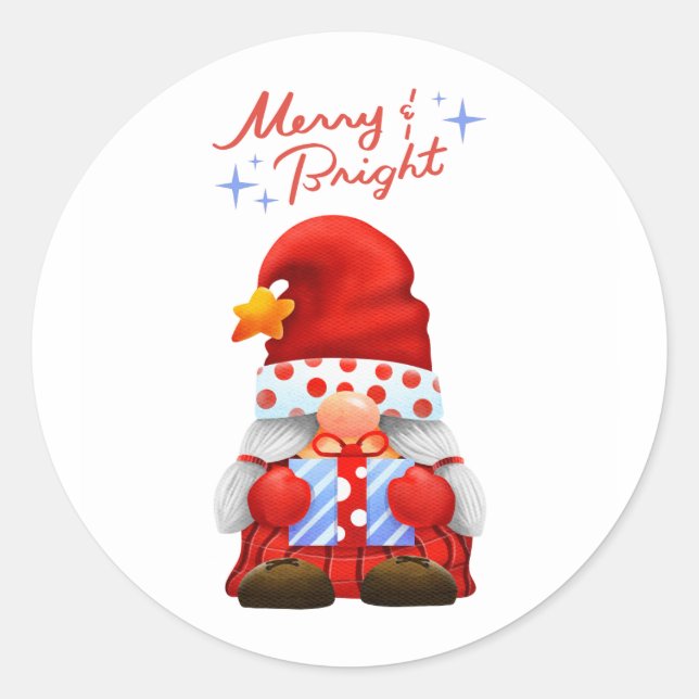 Rond Cute Christmas Gnome Merry & Bright Sticker (Devant)