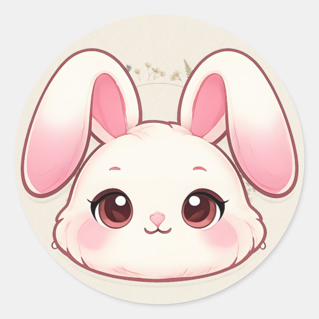 Rond Cute Kawaii Bunny Face Sticker (Devant)