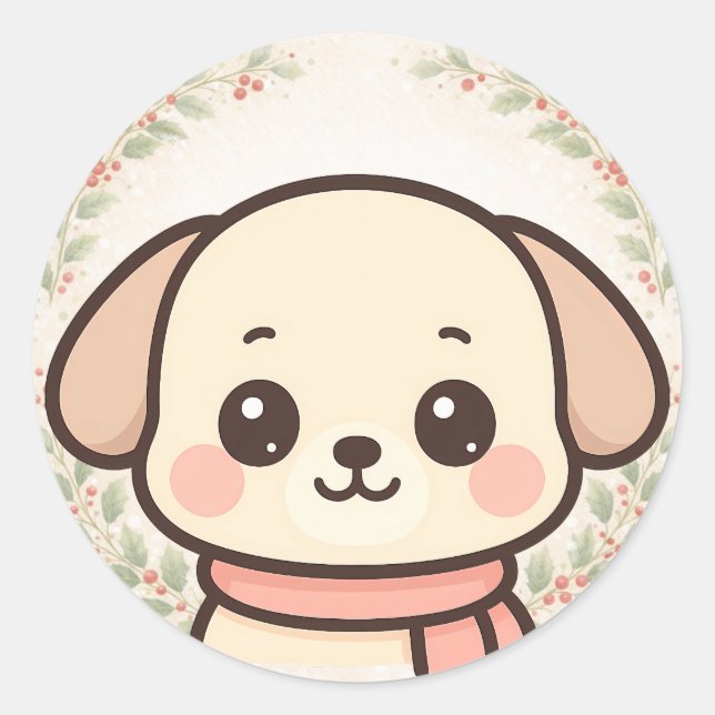 Rond Cute Kawaii Puppy Face Sticker (Devant)