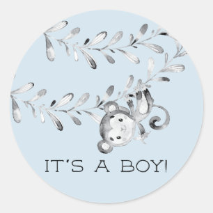 Rond Cute Monkey It'a Boy Favoriser Sticker
