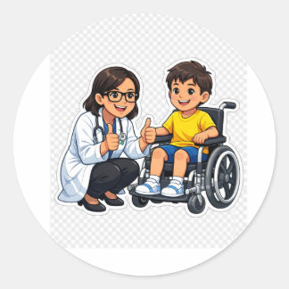 Rond Cute pediatric doctor and wheelchair boy sticker