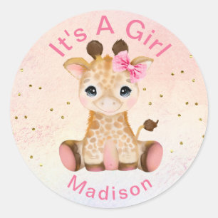 Rond Cute Personalized Girls Pink Baby Girafe Sticker
