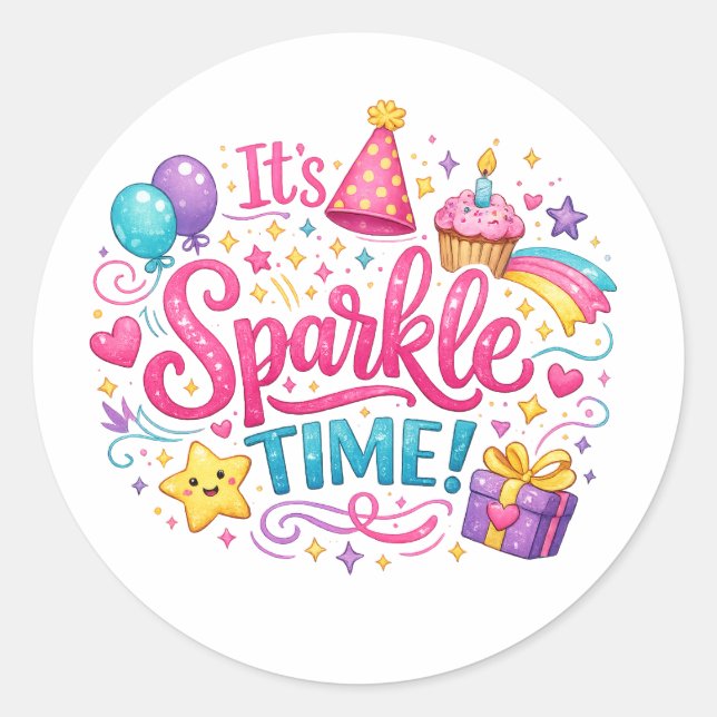 Rond Cute Sparkle Time Girly Aesthetic Sticker Design (Devant)