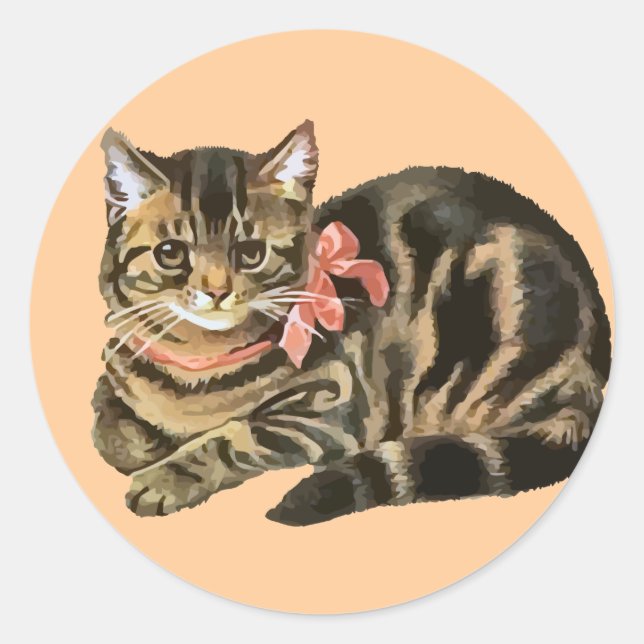 Rond Cute Tabby Calico Chat / Sticker Kitten (Devant)