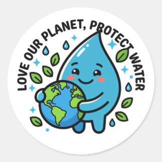 Rond Cute Water Drop Earth Day Planet Sticker
