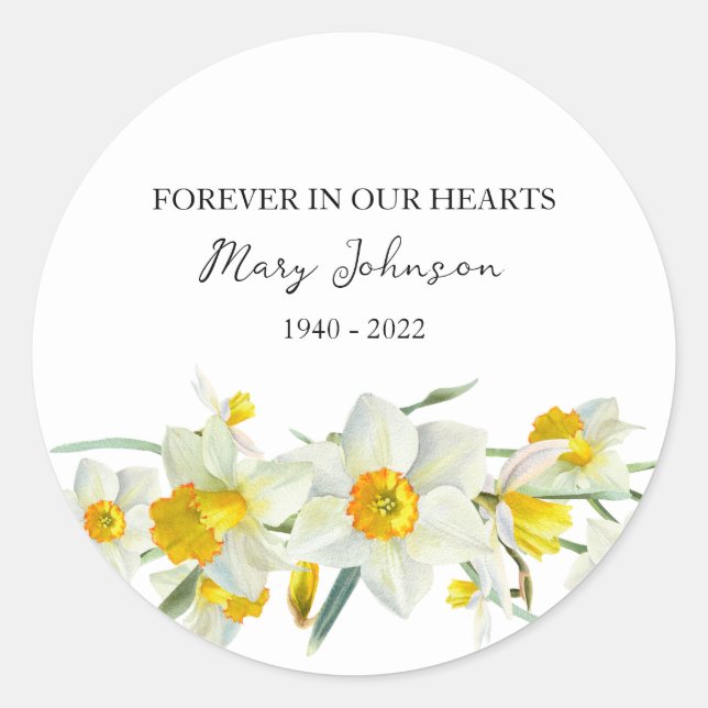 Rond Daffodil Memorial Funeral Classic Round Sticker (Devant)