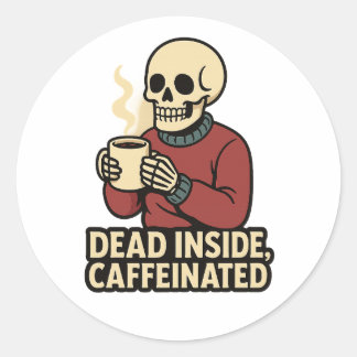 Rond Dead Inside Caffeinated – Coffee Skeleton Sticker