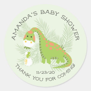 Rond Dino Love Boys Baby shower Favoriser Sticker