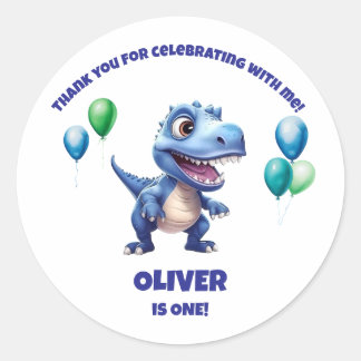 Rond Dinosaur 1st Birthday Thank You Sticker Boy