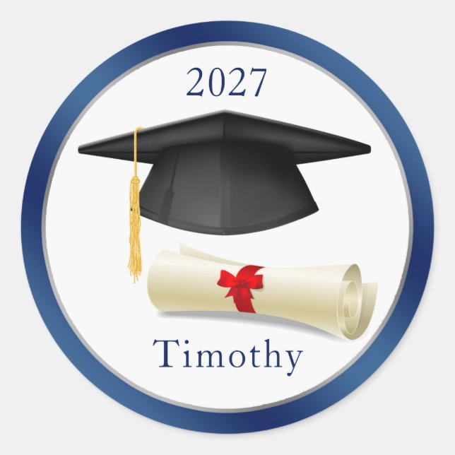 Rond Diplôme de mortier noir Votre nom Sticker de gradu (Devant)