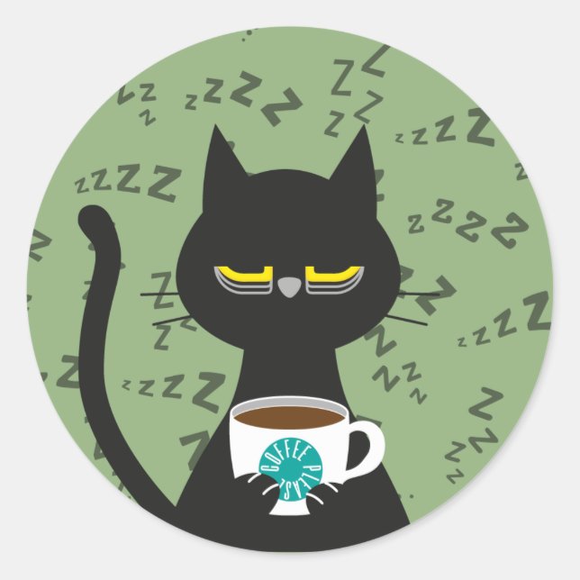 Rond DU CAFÉ S'IL VOUS PLAÎT ! Sticker pour chat noir c (Devant)