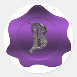 Rond Élégant B Monogram Purple Wax Sticker Look