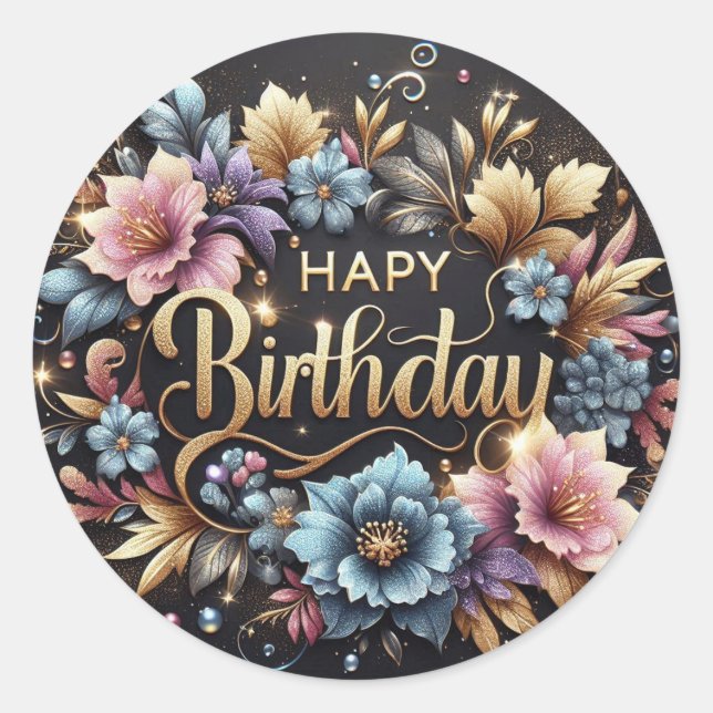 Rond Elegant birthday sticker  (Devant)