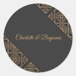 Rond Elegant Black Gold Wedding Favor Sticker