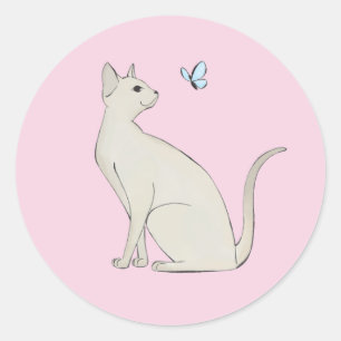 Rond Élégant chat avec papillon Sticker