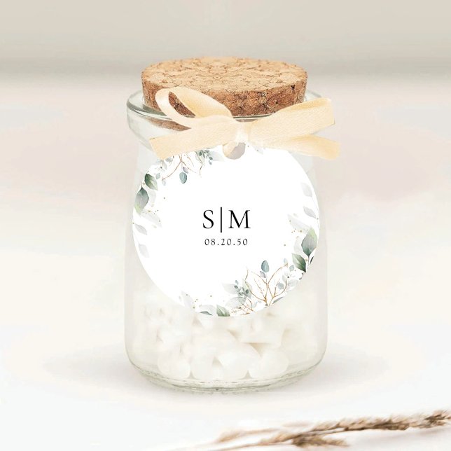 Rond Elegant Eucalyptus Wedding Classic Round Sticker (Créateur téléchargé)