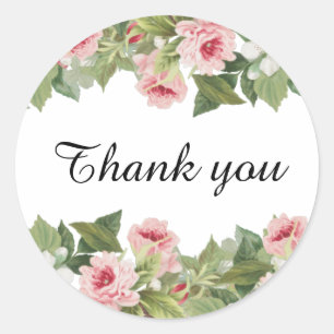 Rond Élégant floral merci sticker avec rose