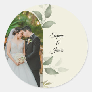 Rond Elegant Greenery Arch Wedding Photo Round Sticker