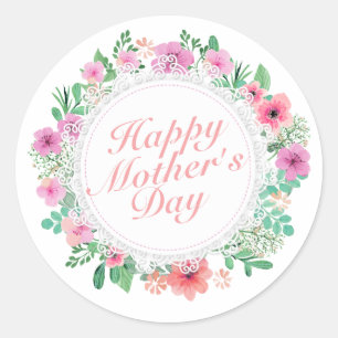 Rond Élégant Happy Mère's Day Floral Frame Sticker