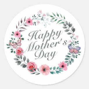 Rond Élégant Happy Mère's Day Floral Wreath Sticker
