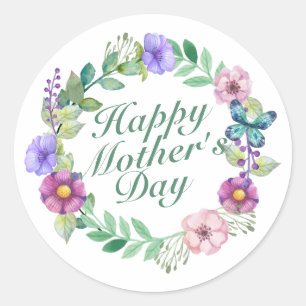 Rond Élégant Happy Mère's Day Floral Wreath Sticker