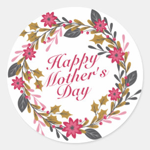 Rond Élégant Happy Mère's Day Floral Wreath Sticker