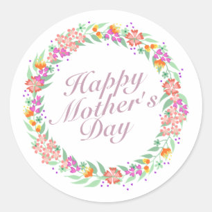 Rond Élégant Happy Mère's Day Floral Wreath Sticker