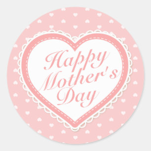 Rond Élégant Happy Mother's Day Pink Hearts Sticker