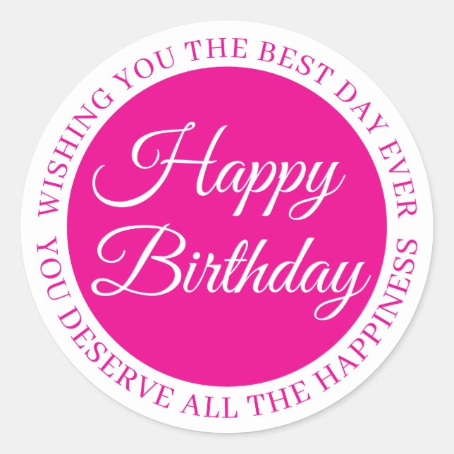 Rond Elegant Pink “Happy Birthday” Sticker (Devant)