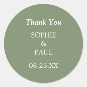 Rond Élégant Sage Green Mariage Merci Sticker