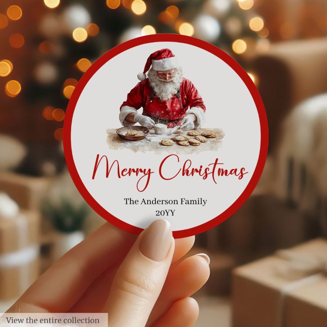Rond Elegant Santa Claus Gift Label Sticker Template (Elegant Santa Claus Gift Label Sticker Template)